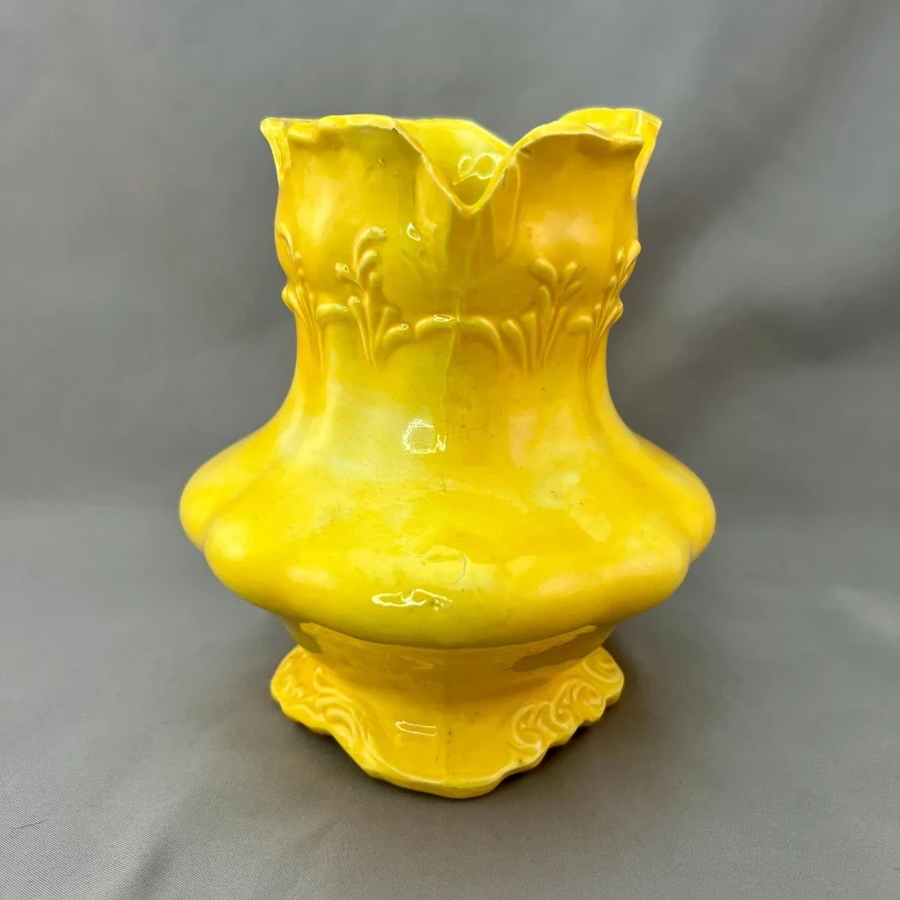Ceramic Vase Yellow Fair Embossed Scalloped No. 62 Vintage See pics for flaws